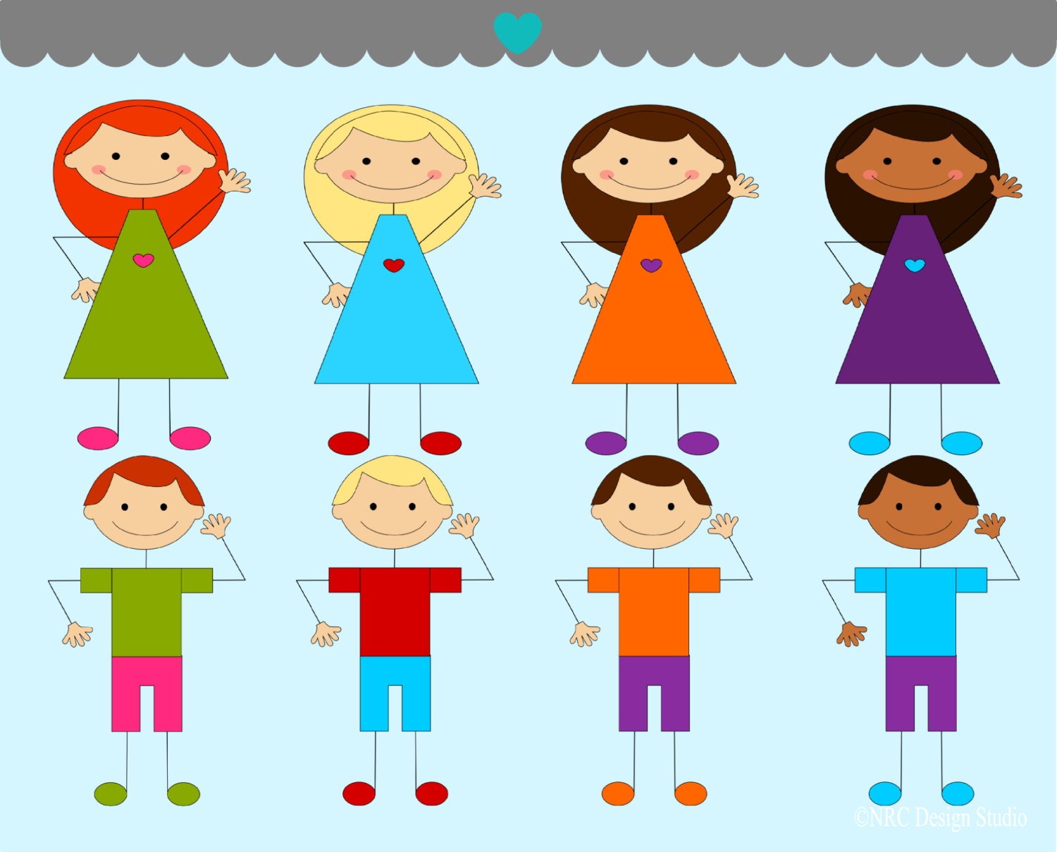 WINTER SALE - School Clip Art - Stick Figure Children Clip Art - Digital Stick Children Clipart Il_570xn
