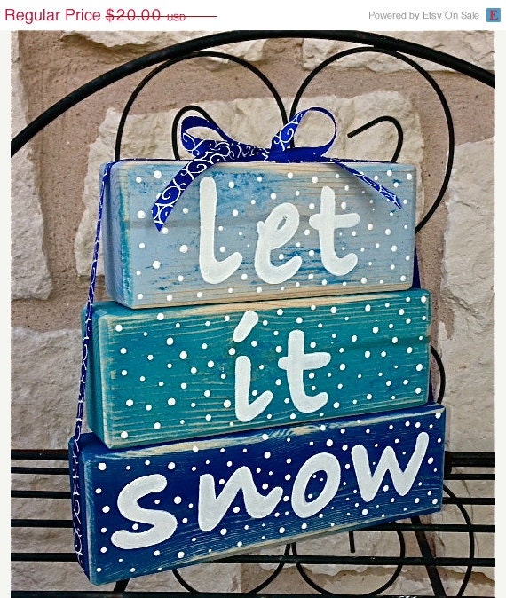 Save 15% Now: Let it Snow Christmas Decor Wood Stacked Block Sign with Ribbon - ArtSortof
