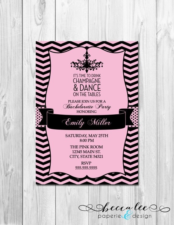 Girls Night Out, Birthday, Bachelorette Party, Bridal Shower Invitation - Pink and Black Chandelier - DIY - Printable Il_570xn