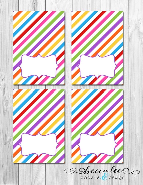 INSTANT DOWNLOAD - Multi Color Striped Tent Cards - DIY - Printable Il_570xn