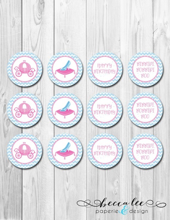 INSTANT DOWNLOAD - Cinderella Inspired. Cupcake Toppers -Pink and Blue - DIY - Printable Il_570xn