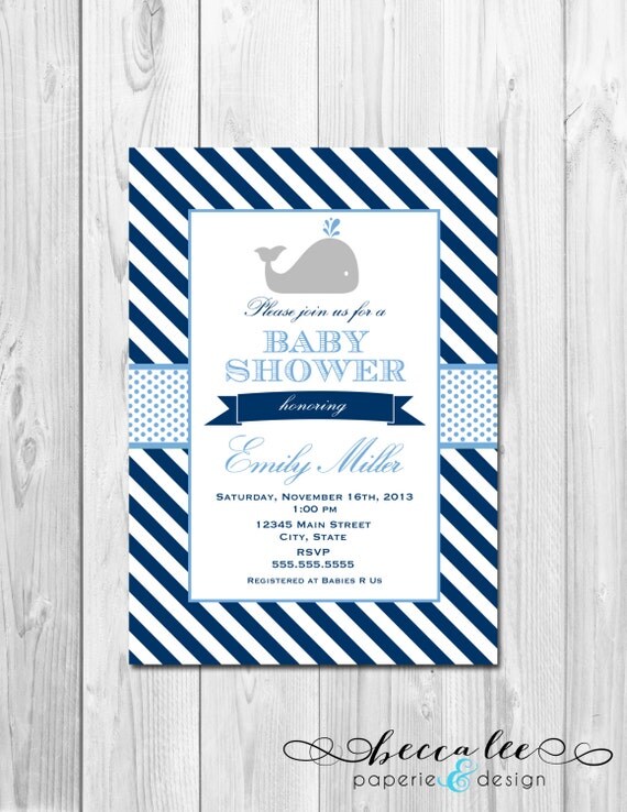 Little Whale Baby Shower Invitation - Blue Stripes - DIY - Printable Il_570xn