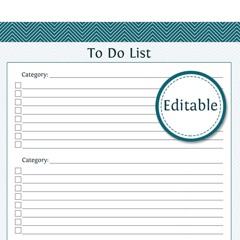 To Do List with Categories Editable Productivity by OrganizeLife