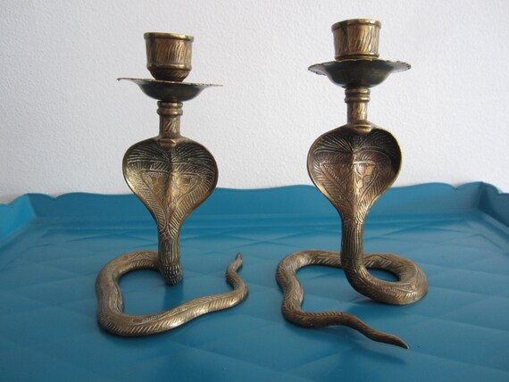Set of Two Brass Cobra Candle Holders by nowheretoland on Etsy