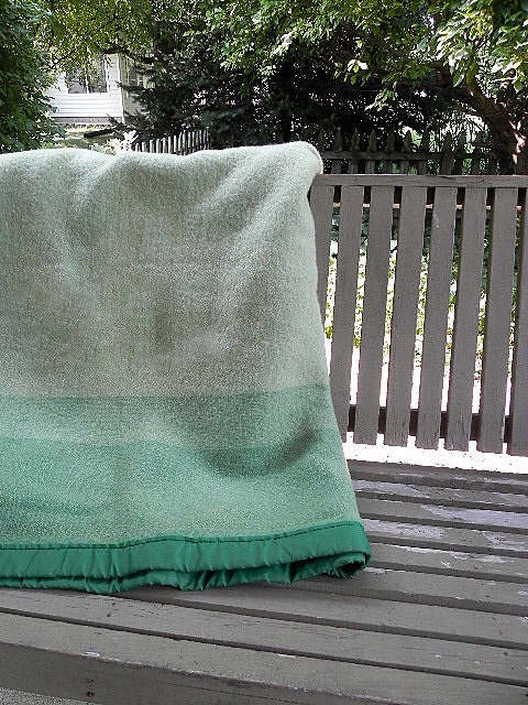Vintage Wool Blanket Ombre Green Generous by SongSparrowTreasures