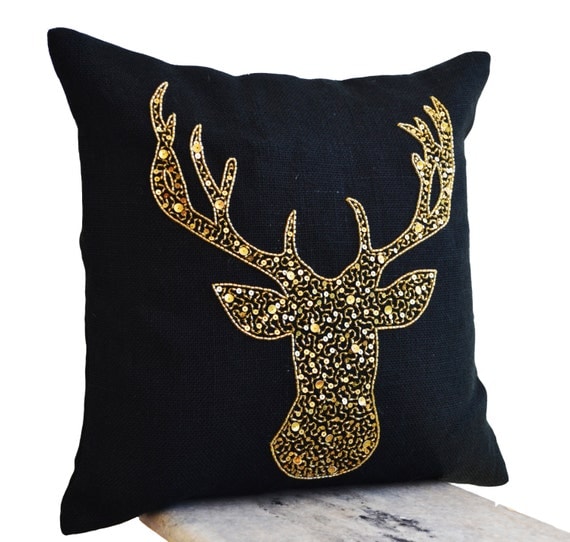 Deer Pillows Animal pillow with stag embroidered by AmoreBeaute