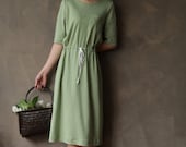 Middle Sleeve Apple Green Cotton Tunic Dress - RockRollRefresh