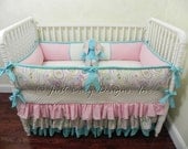 Custom Crib Bedding Sydney - Paisley with Pink and Aqua - BabyBeddingbyJBD Custom Crib Bedding Sydney - Paisley with Pink and Aqua - BabyBeddingbyJBD