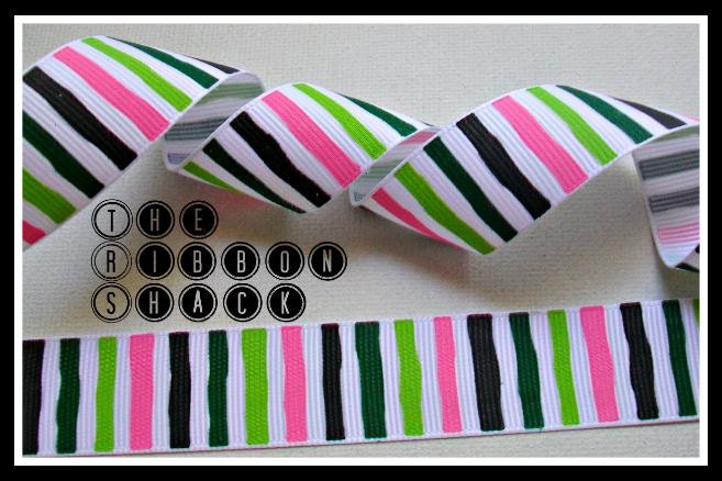 7/8 Watermelon Wonky Stripes Ants Ribbon Green Hot Pink Black Summer Spring Picnic Ants Seeds Chevron Flower Il_570xn