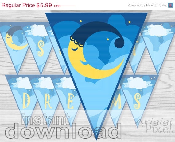 EVERYTHING 70 % OFF blue Sweet Dream nursery decor, printable banner, children's wall decor, decorative garland, night sky, moon, clouds, s Il_570xn