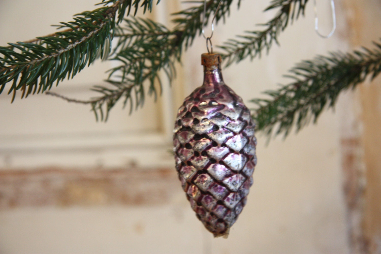 Colored Pinecone Christmas Ornaments - Mercury Glass - RetroKombinat
