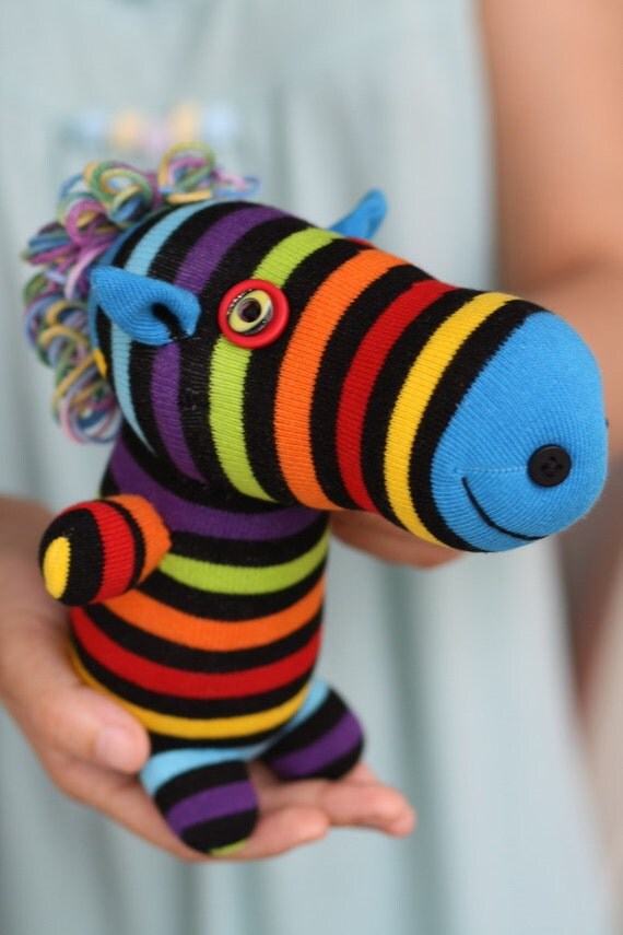 Handmade Sock Zebra Stuffed Animal Doll Baby Toys by Toyapartment
