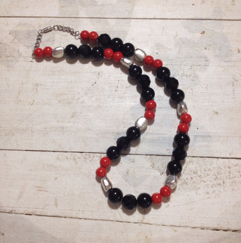 Red and Black Stone Beaded Necklace