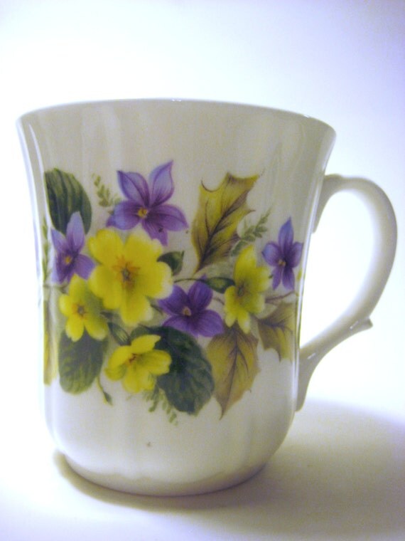 Vintage Duchess Bone China Mug Yellow Purple by wildlifegardener