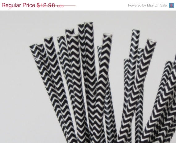 Cyber Week SALE 10% OFF 100 Black and White CHEVRON Paper Straw - ships less than 24 hours Il_570xn