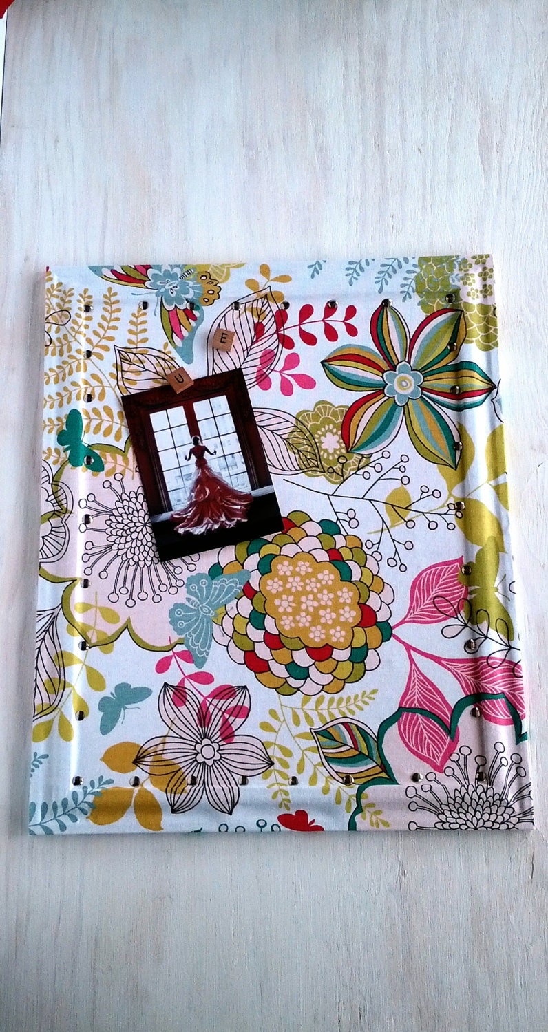 Bright Floral Fabric Cork Board Framed Cork by Lavenderandash