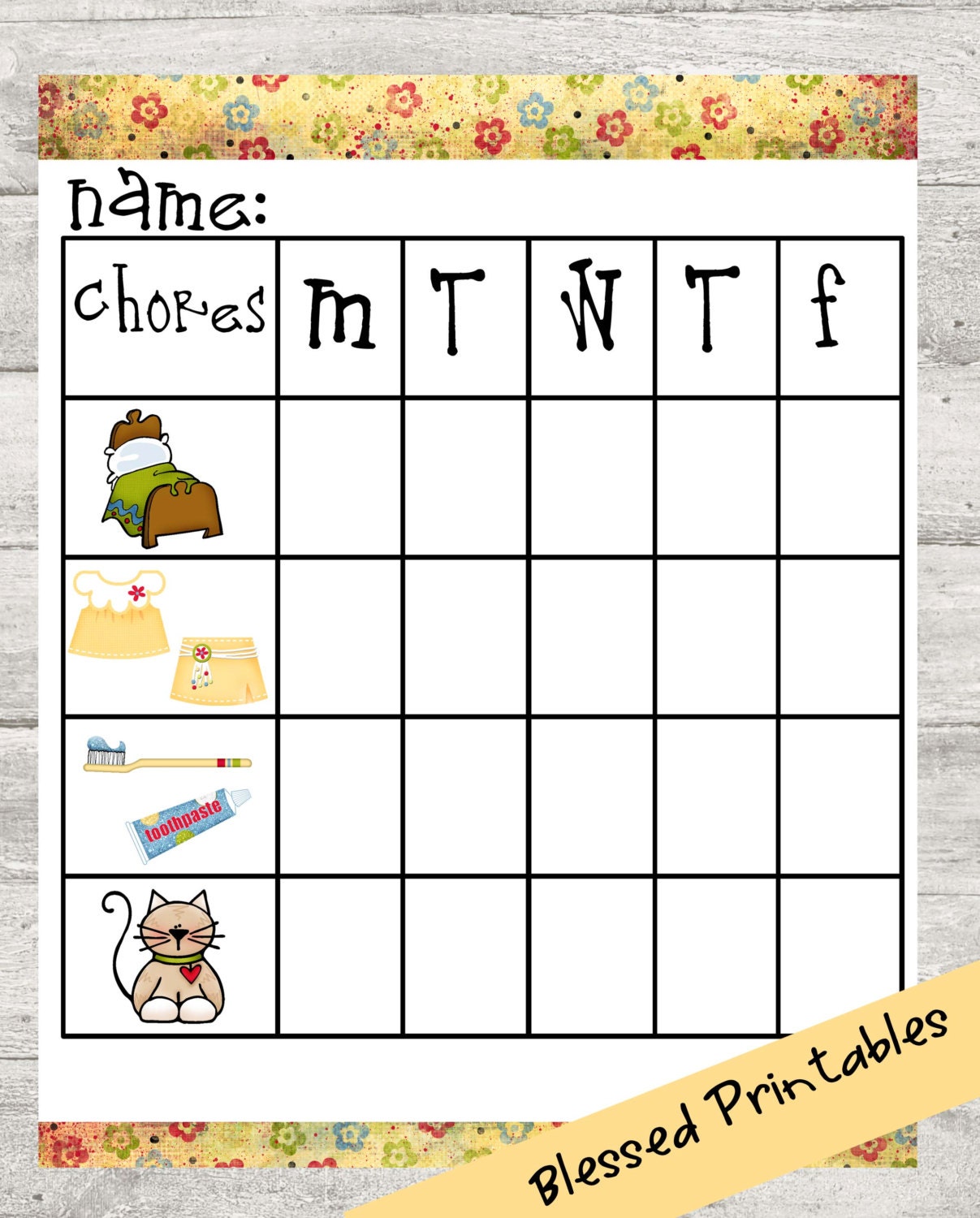 Toddler Chore Chart Printable by SoBlessedDigitals on Etsy