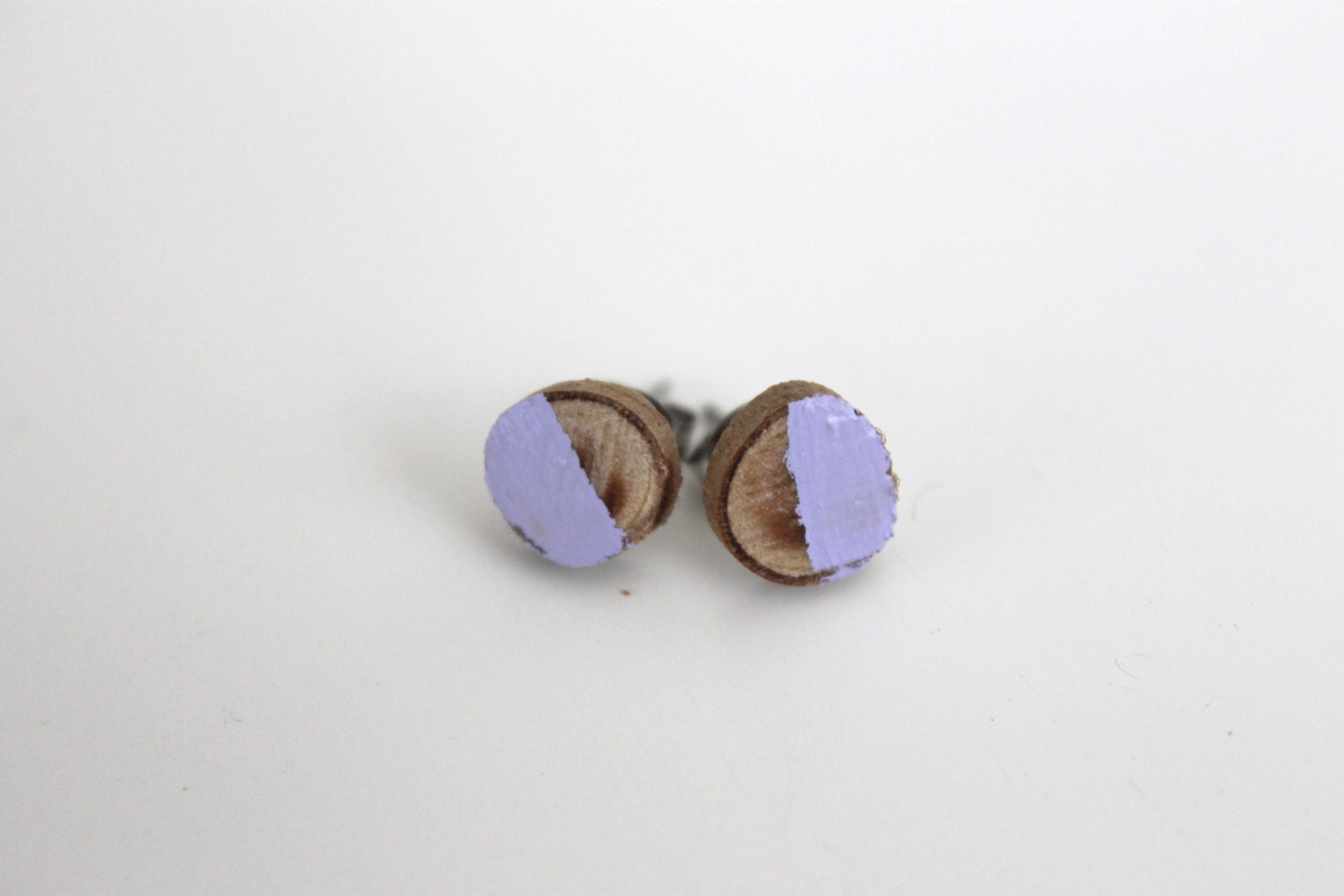 Lavender Painted Natural Wood Earrings