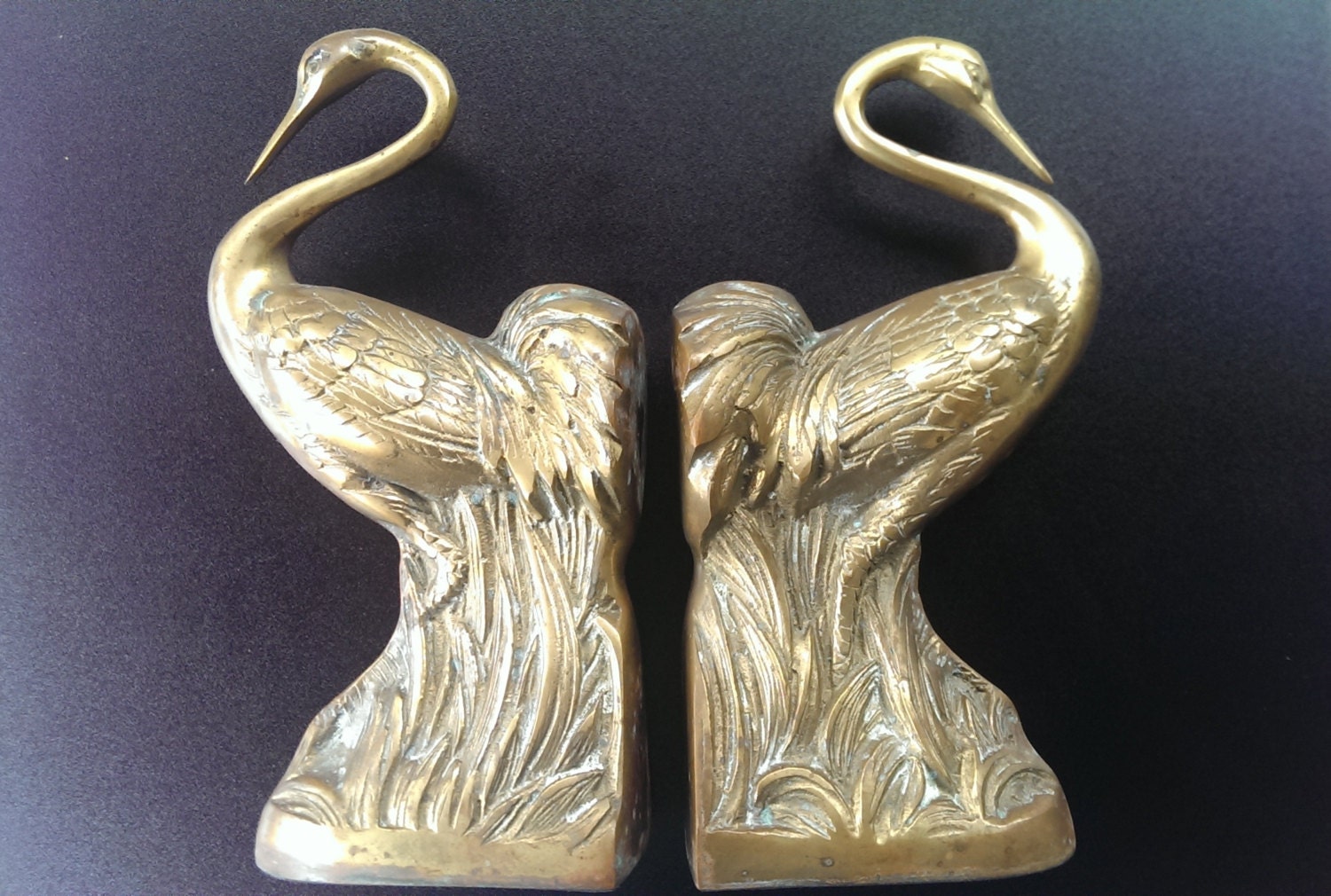 Pair of Heavy Solid Brass Heron Bookends - CreekStreetUnique