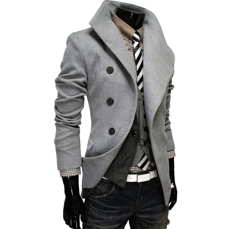 Mens Slim Fit Double Breasted Trench Casual Peacoat Military Jacket Overcoat
