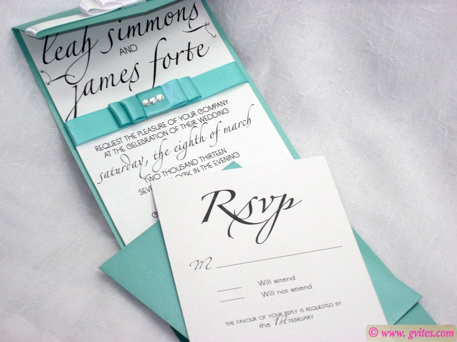 Tiffany Wedding Invitations - Tiffany Pocket Fold Wedding Invitation - Tiffany Blue Pocket Invitation, Response Card and Enclosure Card