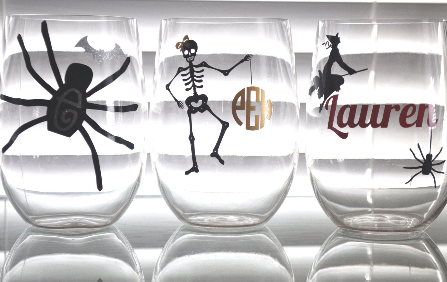 Halloween Personalized Acrylic Stemless Wine Glass - Monogram it or add Your Name - HuffShuffLane