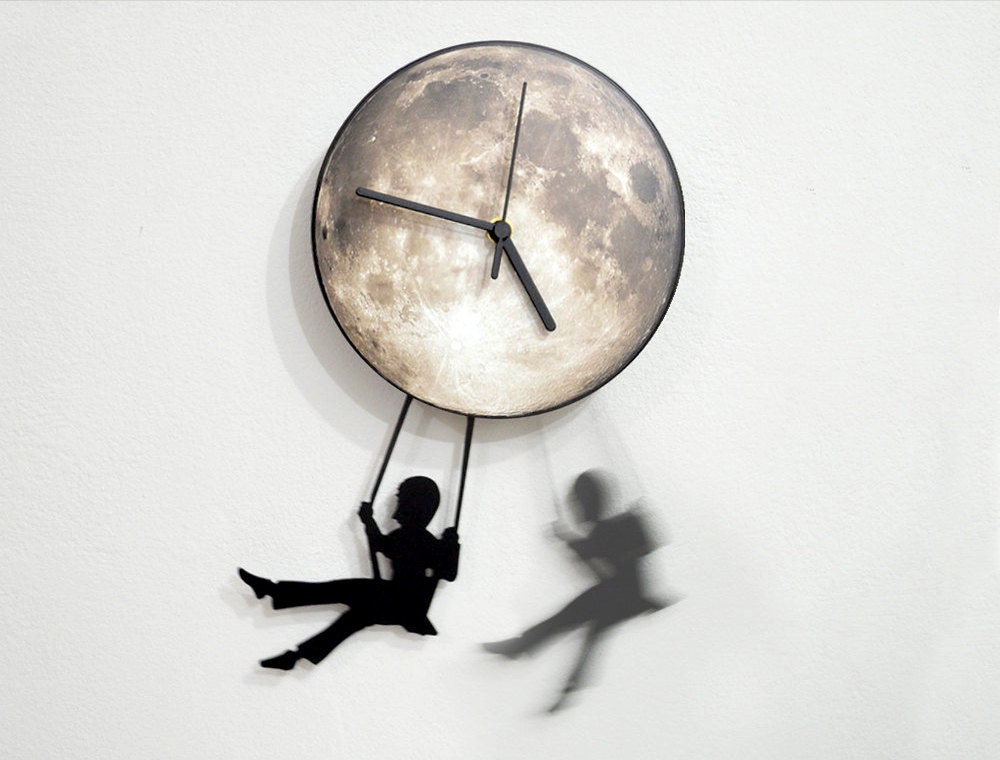 Swinger Girl Full Moon - Pendulum Wall Clock - ObjectIndustrialArt