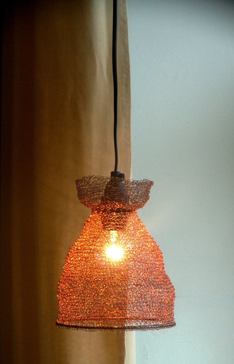 crochet copper wire hanging Lampshade by ARTLUXJOTOMI on Etsy