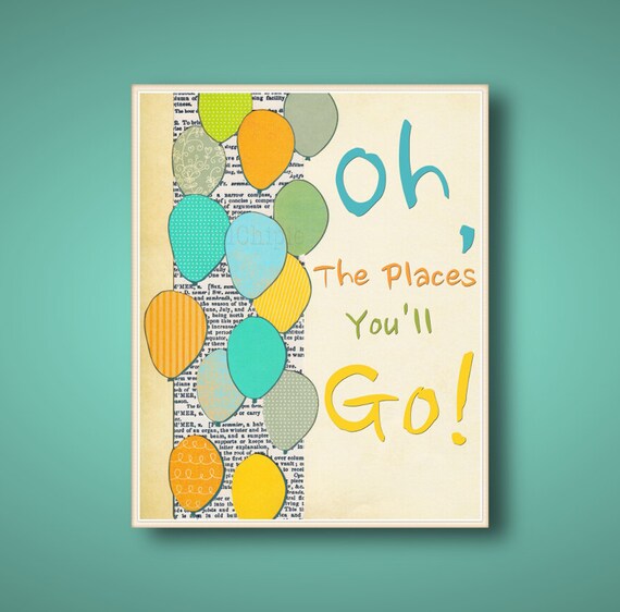 Oh the Places you'll Go Dr Seuss Kids wall art blue by LilChipie