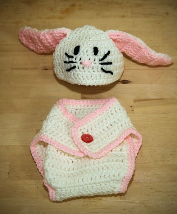 Bunny Hat and Diaper Cover Baby Crochet by LuluAndPops on Etsy