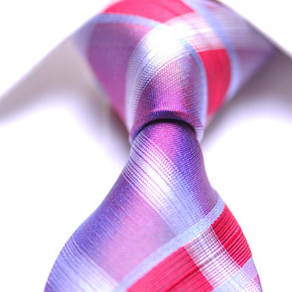Silk Tie Bright Pink Purple White Plaids Necktie / Tie / Mens Tie / Men's Silk Tie - Wedding Tie - Silk Neckties / Ties - Gift for Men / Man