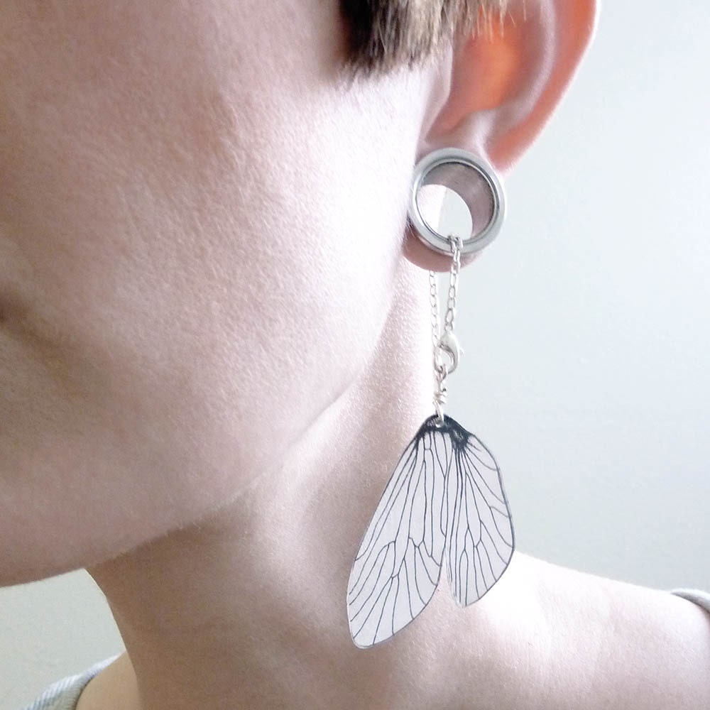 Caddisfly wing dangle earrings for stretched by horseflesh on Etsy