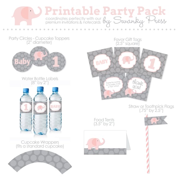 Pink and Grey Elephant Printable Party Pack Il_570xn