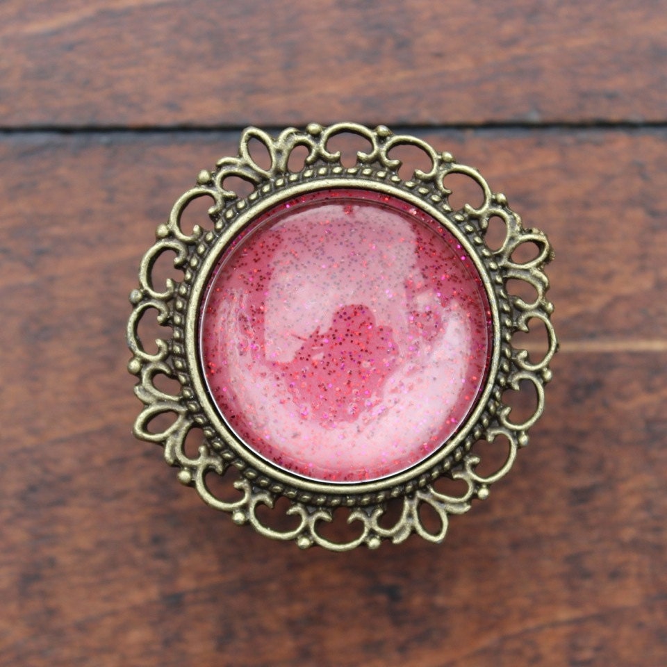 Glitter Drawer Knobs Red with SILVER or BRASS Hardware by DaRosa