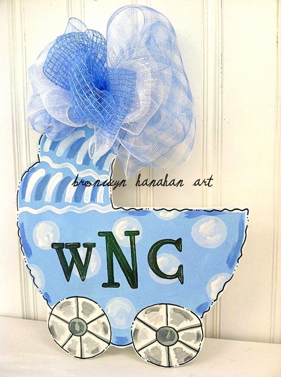 Baby Boy Carriage Door Hanger Bronwyn by BronwynHanahanArt