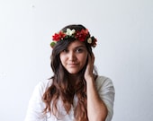 Floral Crown Flower Headband Red and White Autumn Fall - d3bz