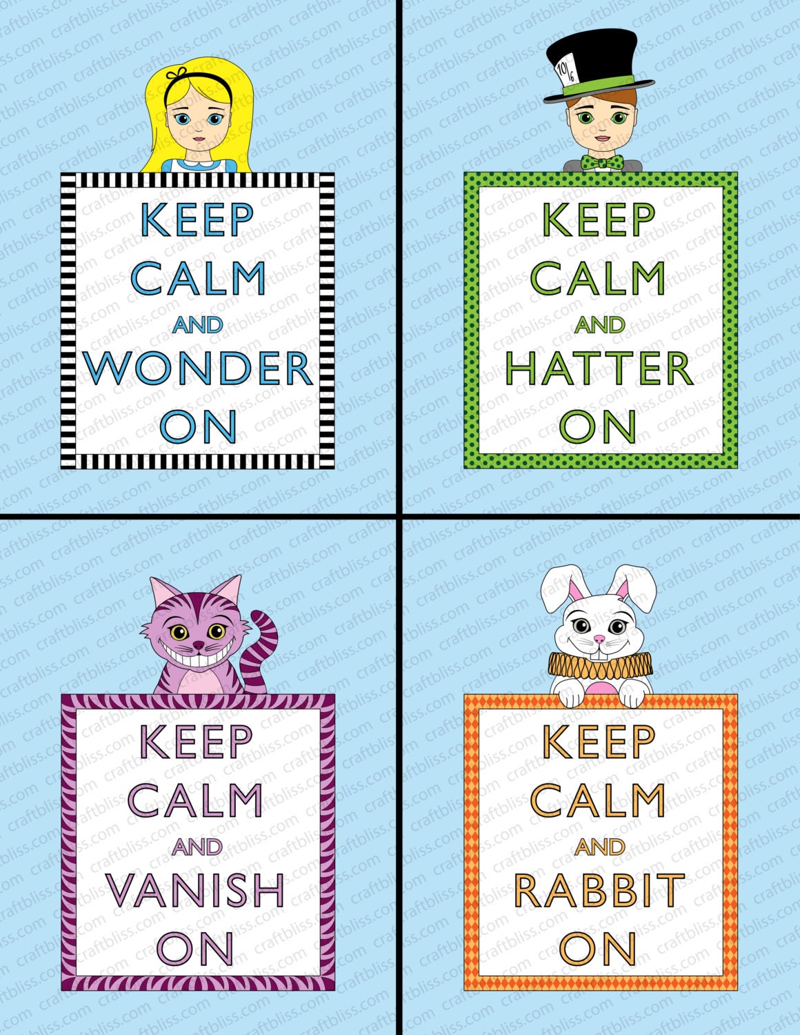 All 4 Alice in Wonderland Illustration Digital Download Print for Parties, Party Decor Baby Shower and More Keep Calm and Carry On Inspired Il_570xn