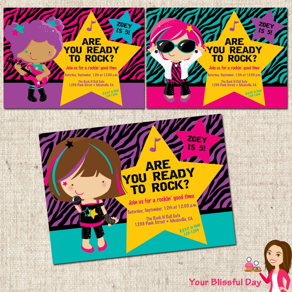 PRINTABLE Girl Rock Star Party Invitation (Character of your choice) Il_570xn