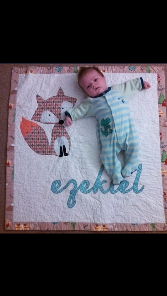 Baby Boy Quilt w/ Name Applique Personalized. by TracyBugQuilts