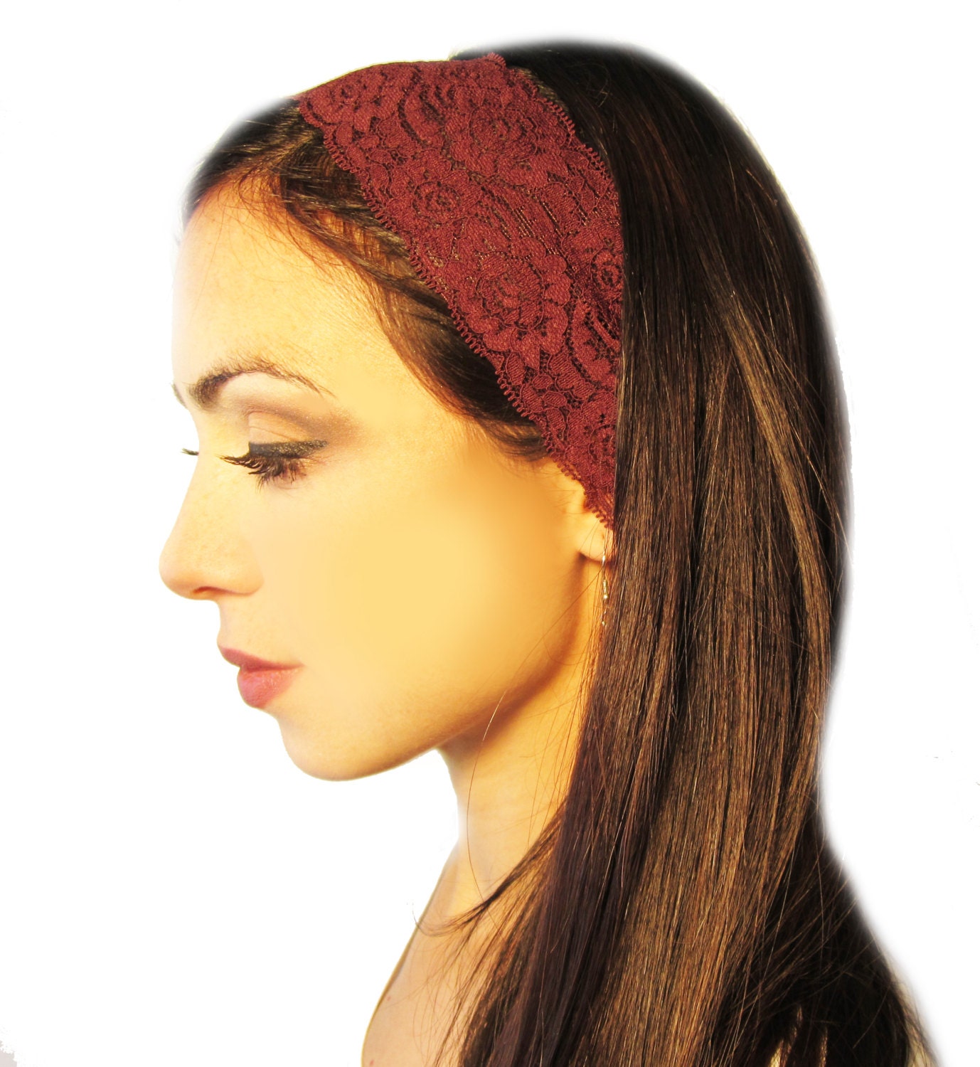 Stretch Lace Headband Head Band Burgundy Red. . . by