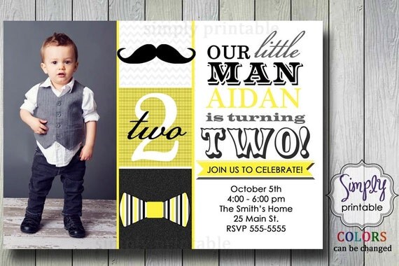 Yellow Little Man Bowtie & Mustache Invitation Il_570xn