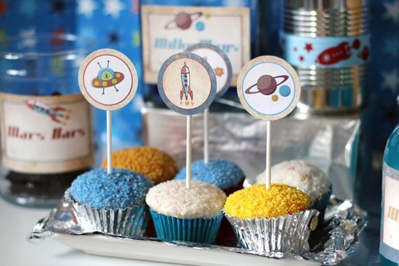 Space Cadet Party Circles/Toppers - Boys Birthday Party - DIY PRINTABLE FILE by Sassaby Il_570xn