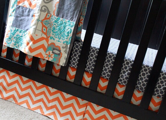 Custom Baby Bedding Orange Turquoise and Grey by GiggleSixBaby
