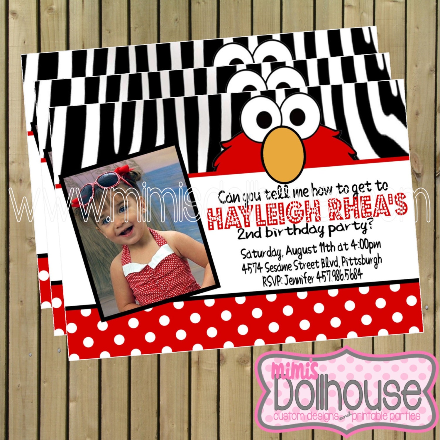 Elmo Invitation- Printable Elmo Zebra Birthday Party Invitation PDF/JPEG Il_570xn