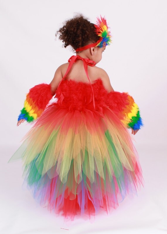 Tutu Dress - Paradise Parrot - Red & Rainbow -Scarlett Macaw Halloween Costume - 12 Month to 2 Toddler Girl Il_570xn