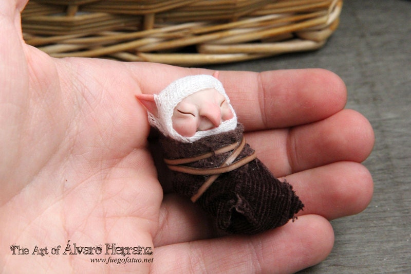 Baby brownie  - fantasy ooak art doll goblin imp - FuegoFatuo