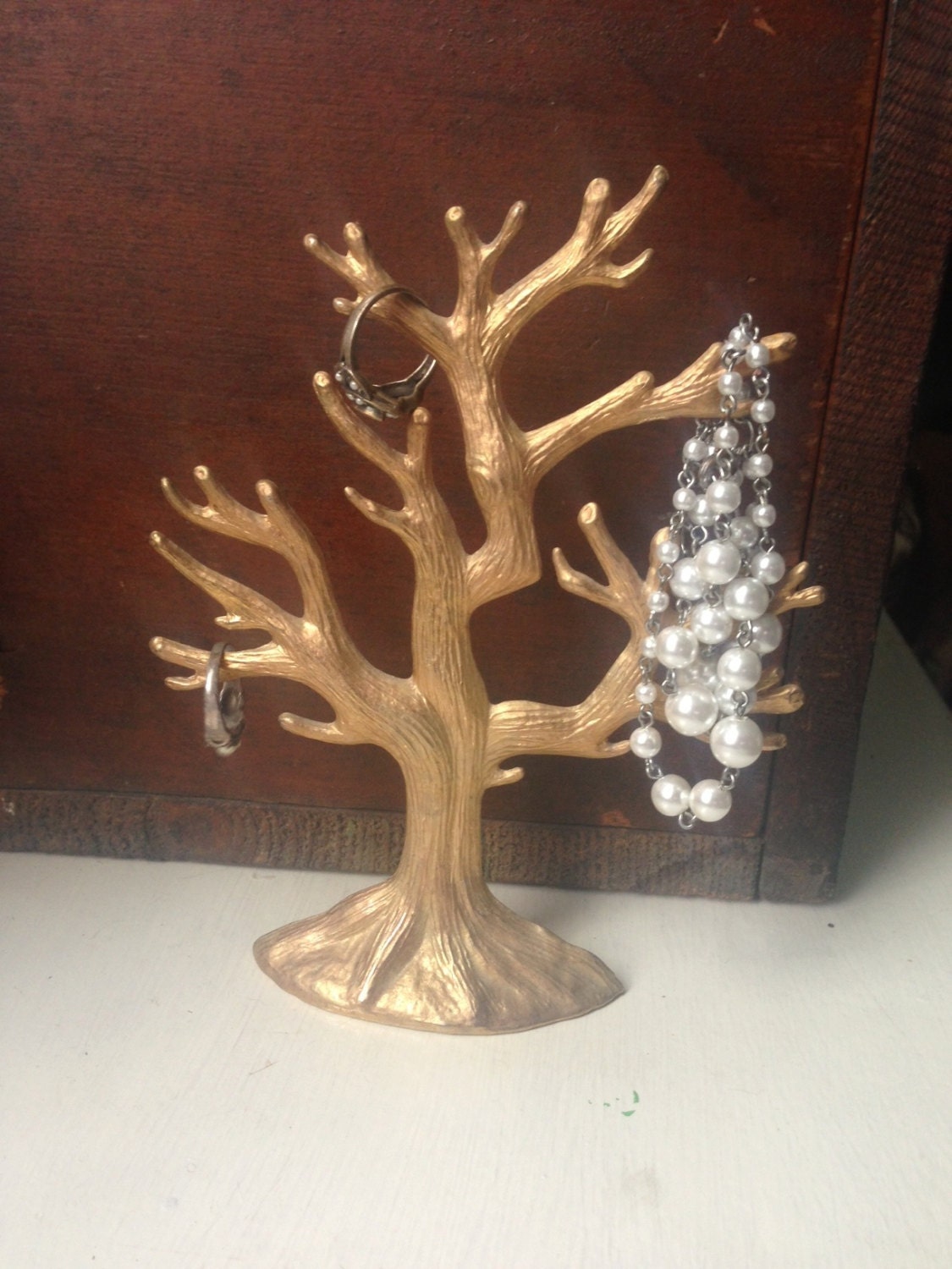 Vintage Gold Tree Branch Jewelry Stand and Key Holder by Lancora