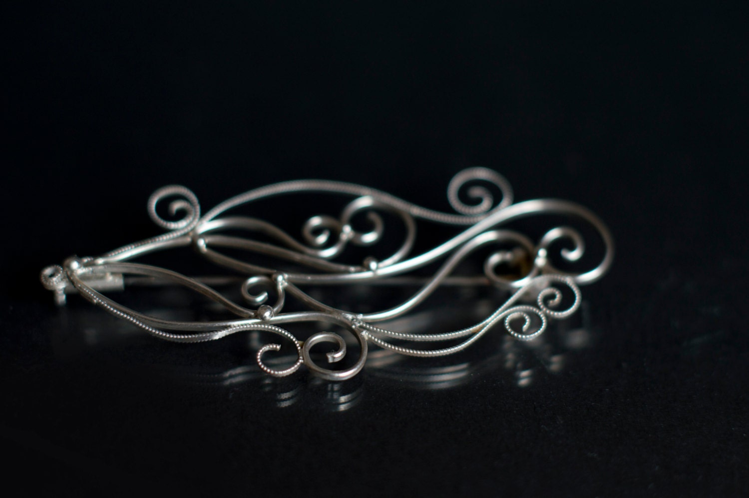 Swirly Filigree Brooch - 925 Sterling Silver