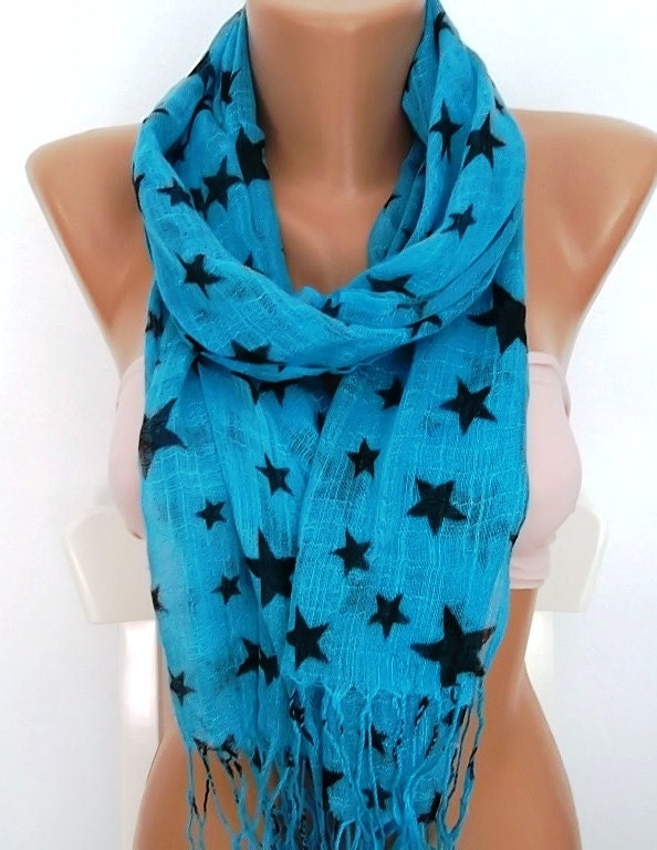 Elegance scarf - star pattern - blue - cotton scarf