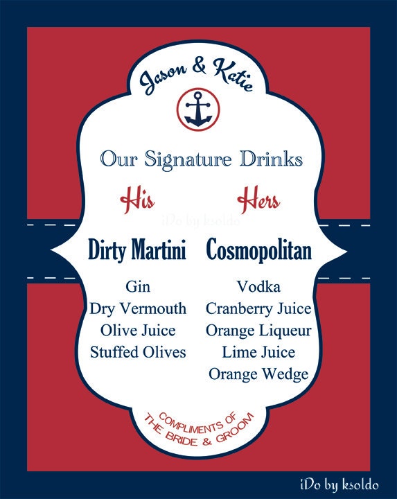 Items similar to Signature Drink Bar Menu Nautical on Etsy